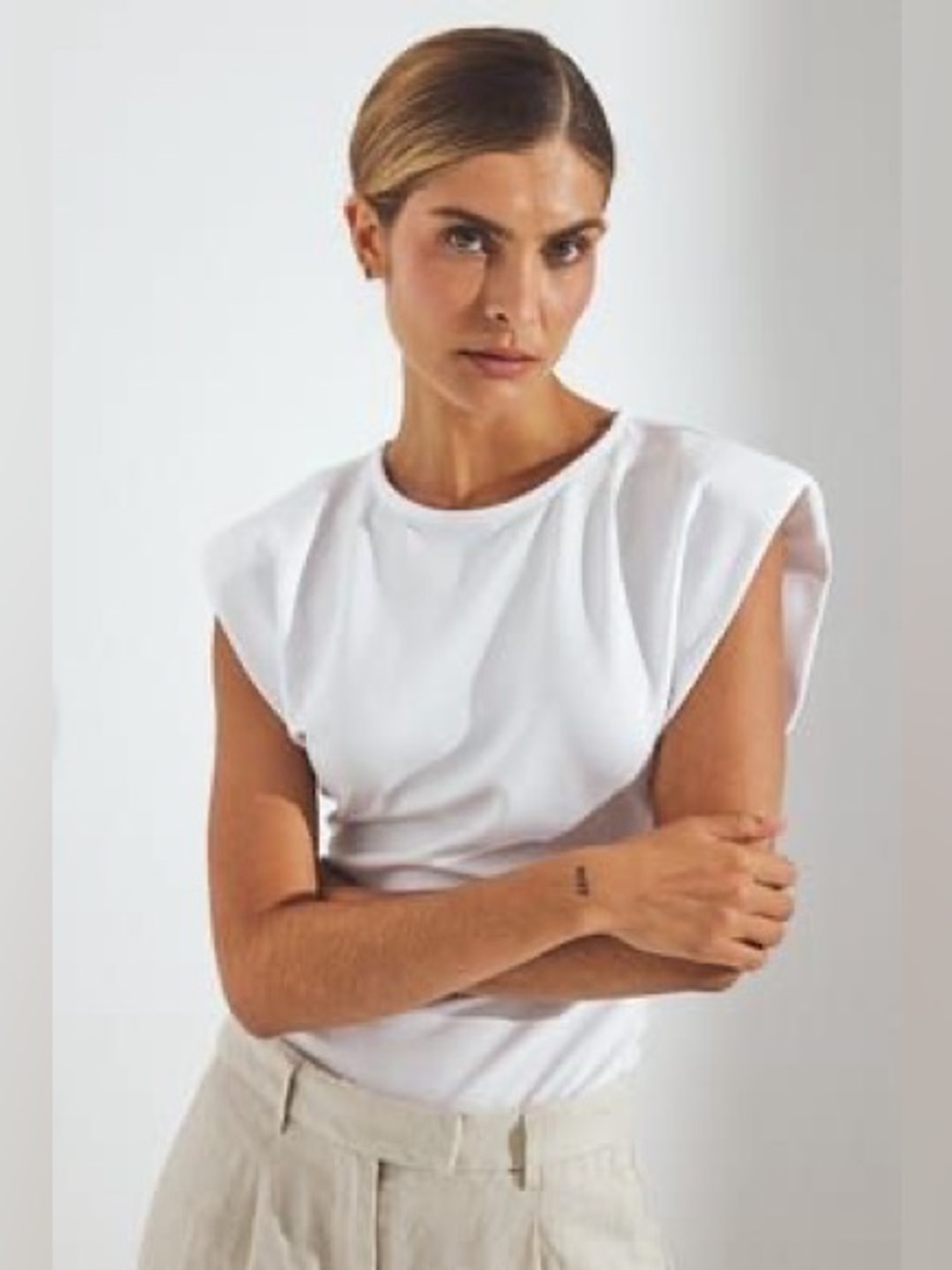 Zara White Shoulder Pad Cut Out Muscle Tee - Picture 2 of 5